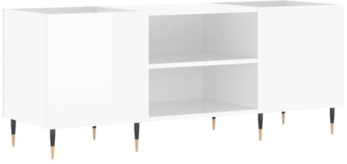 vidaXL Plattenschrank, Schallplattenschrank mit viel Stauraum, Plattenspieler Schrank für Wohnzimmer, LP Schrank Schallplattenständer, Hochglanz Weiß Holzwerkstoff