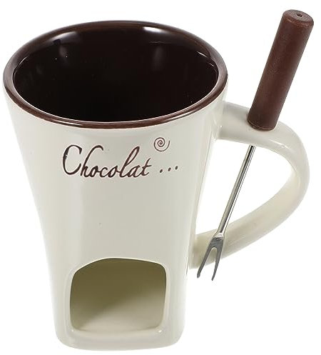 UPKOCH Fondue Cup with Fork Ceramic Cheese Warmer Mini Chocolate Fondue Pot Detachable Fondue Pot Chocolate Melting Bowl for Melting Candy Chocolate Cheese