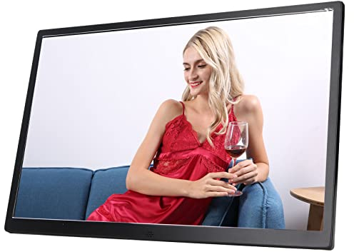 Digitaler Bilderrahmen, 17 Zoll LED-Bilderrahmen mit IR-Fernbedienung, Multi-Bild-Videoformate, Mehrere Funktionen, Videoplayer für Wohnzimmer, Büro, Wand (EU-Stecker)