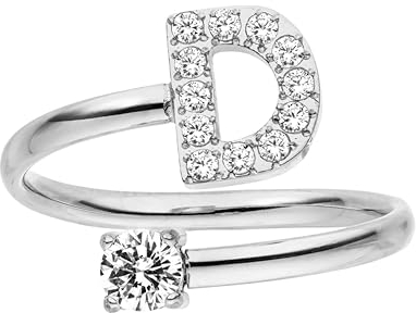 Purelei® Buchstaben Ring D – Damenring aus langlebigem Edelstahl – Wasserfeste Ringe – Verstellbare Ringe von Größe 50 bis 60 – Modeschmuck für deinen individuellen Look