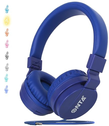 ONTA Kids Foldable Headphone On-Ear Audio Adjustable Lightweight Headphone for Cellphones Smartphones Iphone Laptop Computer Mp3/4 Earphones(Dark Blue)