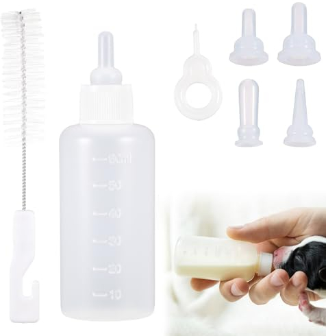 Aufzuchtflasche Katze Aufzuchtflasche Haustier 60ml Wasser Milch Flasche Kit Silikon Babyflasche Neugeborene Pet Kleine Hunde Welpen Katze Milch Fläschchen Milch Feeder mit Nippel Pinsel Set