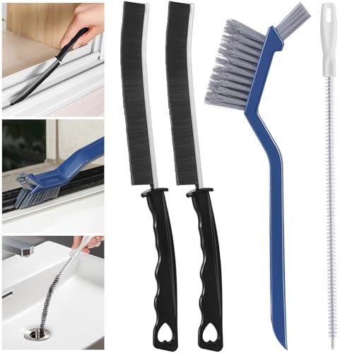 4 Piezas Cepillo de Limpieza, Multifuncional Cepillo Limpieza Hogar, Cepillo de Limpieza para Huecos, Cerdas Duras Cepillo y Cepillo de Limpieza de Tuberías, para Baño Cocina Ventanas