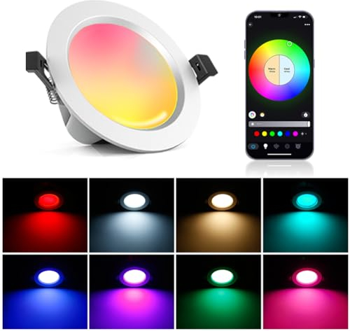 5W RGBWC+CCT LED Einbaustrahler 230V, Bluetooth LED Spots Dimmbar Deckenspot LED Einbauleuchten Flach, RGB+2700K-6500K, Musik Sync APP Steuerung, LED Downlight Farbwechsel für Wohnzimmer Schlafzimmer