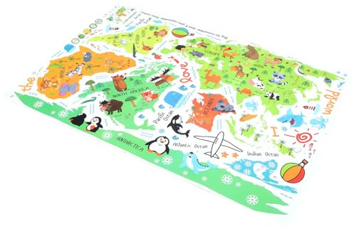 TOYANDONA Adesivo Mappa del Mondo Animale da Parati Unica per Camera dei Ragazzo Ragazza Decalcomania Murale Chic in Pvc