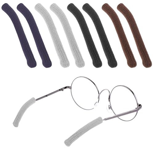 8 Pcs Eyeglass Ear Cushions, Soft Knitted Glasses Ear Cushions Anti Slip Glasses Arm Covers Cotton Eyeglass Temple Tips Behind The Ear Glasses Arm Sleeve for Glasses Sunglasses (4 Colors)