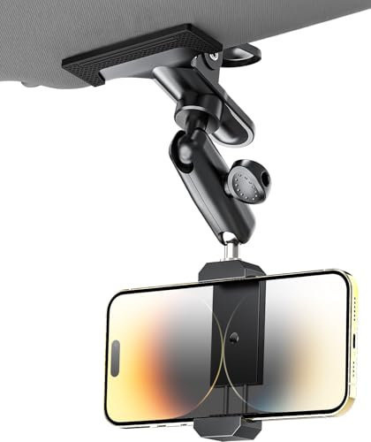 Dosvsi Sun Visor Car Phone Holder, Upgraded Durable All Metal - Cell Phone Mount for Car Visor, 360° Adjustable Steering Wheel Clamp for iPhone 16 15 14 13 Pro Max, Glalaxy S A, Z Flip, 4-7 Phones