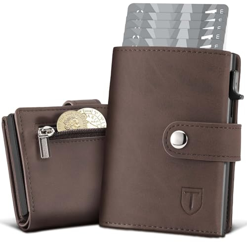 TENBST Portafoglio Uomo Slim Piccolo | Porta Carte di Credito Uomo in Pelle | Portacarte Uomo | Portatessere Protezione Rfid con Portamonete | Idea Regalo