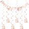 Melhope 21st Birthday Party Decorations Rose Gold Happy Birthday Bunting Banner with 6pcs Hanging Swirls Streamers for Girl Women Party Decor Supplies (Rose gold 21)