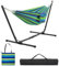 Yaheetech Hamaca con Soporte de Metal Hamaca para Jardín Portátil con Largo Ajustable Hamaca 2 Personas de Acero Duradero para Interior y Exterior Trasero Camping Carga 205Kg Rayas Azules y Verdes
