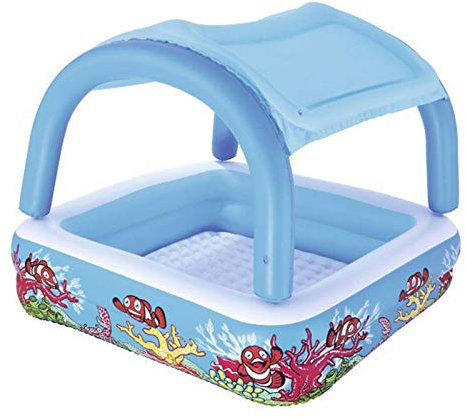 Inflatable Paddling Pool - Swimming Pool With Shade | Toddler Outdoor Garden Paddling Pool | Canopy Baby Pool | Ages 2+