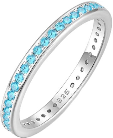 YL Ewigkeitring Stapelbare Ringe 925 Sterling Silber Aquamarin Geburtsstein Ring Verlobungsringe Memoire Ringe Schmuck Geschenke für Damen Mutter Freundin,Größe52