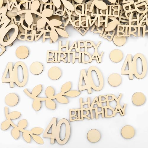 GoldRock Holz Konfetti 40 Geburtstag Männer Frauen Deko Groß 1,5-6cm,100 Stk Streudeko 40 Geburtstag Deko,Luftschlangen Deko 40 Geburtstage Mann Frau,Tischdeko 40. Geburtstage,40er Geburtstags Deko