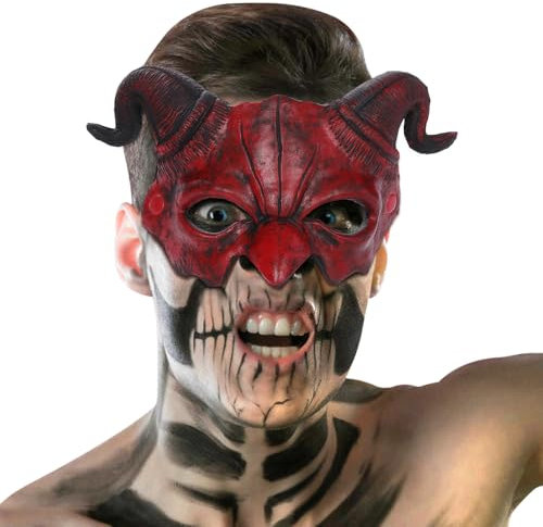 Mineup Demi-masque d'Halloween en corne de diable, demi-masque d'animal effrayant, masque animal de Noël, carnaval, démon, couvre-chef d'horreur de Pâques, festival, déguisement, samouraï, cosplay,