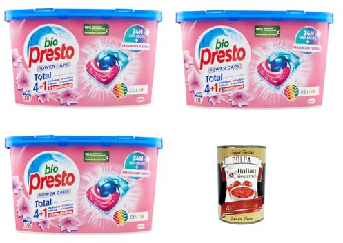 Bio Presto Bio Presto Power Caps Color, Prädikat -Waschmaschinenwaschmittel in Kapseln für farbige Kleidungsstücke, Packung 3x 18 Waschen + Italian Gourmet polpa 400g