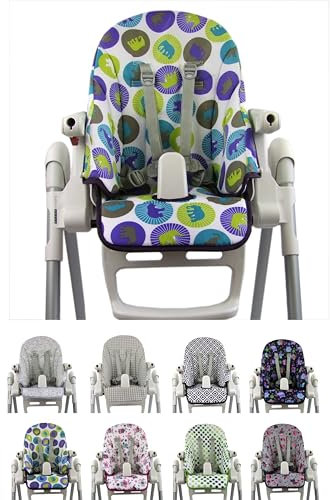 Ersatzbezug Sitzkissen [Bezug für Hochstuhl] kompatibel mit Peg Perego Prima Pappa ZERO3 & SIESTA (grün Elefanten)
