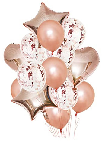 SHOWERORO Luftballons Als Requisite Für Partys 14-teiliges Aluminiumfolien-luftballons- Herz-pentagramm 5 X 18 Zoll Roségold 5 X 12 Zoll Perlglanz-pailletten Für Fotografie