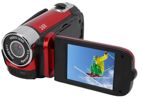 Plyisty Videocámara con Cámara de Vídeo, Cámara de Vídeo DV con Videocámara Digital 1080P de 16 MP, con Rotación de 270°, Zoom Digital de 16X, Pantalla de 2,4 Pulgadas, para Viajes (Rojo)