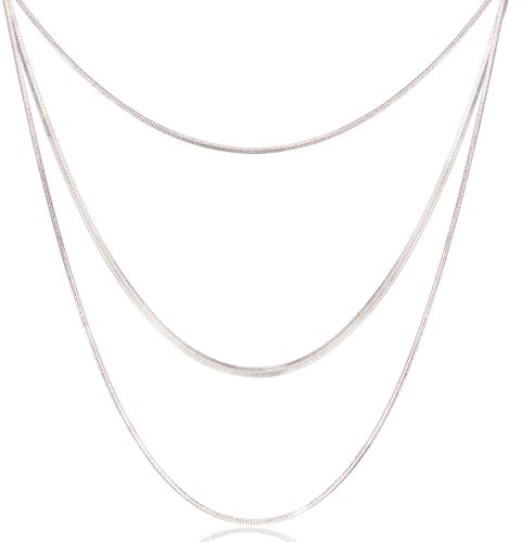 EOAMGO Silver Snake Chain Necklace, Layered Stainless Steel Jewelry for Women's Tasteful Gift