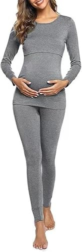 Générique Ensemble de Pyjama Maternité Coton Pyjama d'allaitement pour Femme Manches Longues Vêtement de Nuit Hiver Chaud
