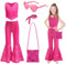 Shinybox Costume de Cowgirl pour Fille, 5 Pièces Hippie Disco Costume avec écharpe, Sacs et Lunettes, Costume Hippie Disco, Tenue de Cowgirl Rose pour Cosplay Halloween Carnaval
