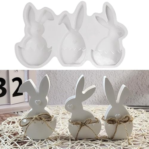 ALEFBET Silikonformen Gießformen, Silikonform Ostern Hase, Silikon Gießform Ostern Kaninchen, Gipsformen zum Gießen, Epoxidharz Formen Ostern Dekorationen（Eierschalen Hase 3 Gitter）