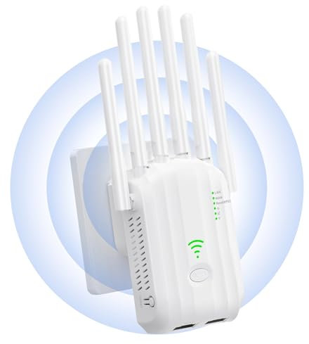 Ripetitore WiFi Potente per Casa,Amplificatore Wifi,6 Antenna,2 Porte LAN,Estensore Wi-Fi per Casa e Ufficio,amplificatore segnale wifi,WiFi Extender,Coverage up to 1200 m²,Plug and Play (U20-A1)