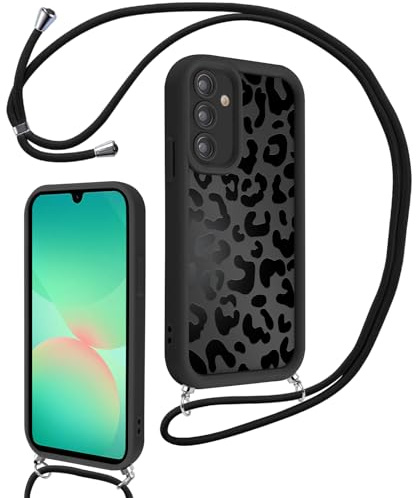 Xylota Funda con Cuerda para Samsung Galaxy A26 5G 6,64'', Silicona Cordon Carcasa, Ajustable Colgar Collar Correa de Cuello Cadena Colgante Protector Suave Case para Samsung A26 5G,Leopardo