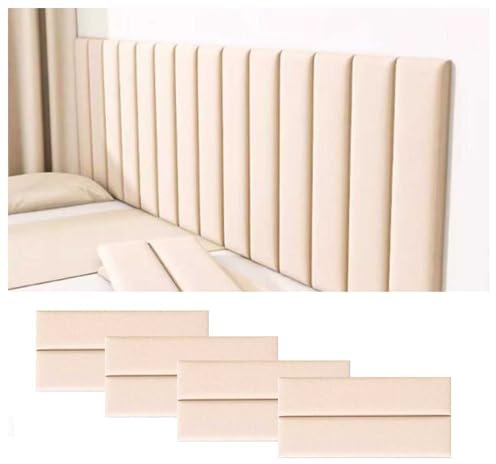 XYUERU 4 Stück Wandpaneele Selbstklebend Kopfteil Bett,Wandpolster Samt,Antikollisions Bettkopfteil,Wandaufkleber,Kinderzimmer-Wandmatten(Beige)