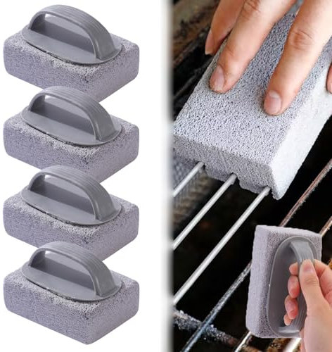 4PCS Grill Brick, Griddle Stone with Handle, Pumice Stone for Cleaning BBQ Grills, Pool, Sink