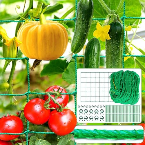 Malla para Plantas Trepadoras,Malla Entutorar Pepino 2m x 10 m,Malla Entutorar para Sostener Plantas y Verduras,Malla Verde Jardin Incluye 100 Pinzas para Fijar Plantas y 20 Pinzas para Plantas