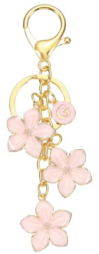 PATIKIL Portachiavi a forma di fiore con lettera iniziale, ciondolo a forma di fiore di ciliegio, portachiavi per borse e borse, accessori per compleanni