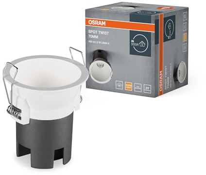 Osram SPOT TWIST Einbau-Downlight, weiß, 5W, 400lm, 830 WT, 70mm Durchmesser, warmweiße Lichtfarbe, bis zu 90% Energieersparnis im Vergleich zu Halogen-Downlights, einfache Montage, 3000K