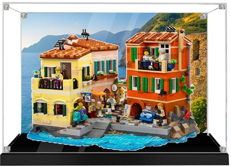 Acryl-Vitrine für Lego 21359 Italienische Riviera-Stadt, staubdichte Box, Aufbewahrungsbox, transparente Box, Displaybox kompatibel mit 21359 (nur Box) (3 mm Hintergrund B)