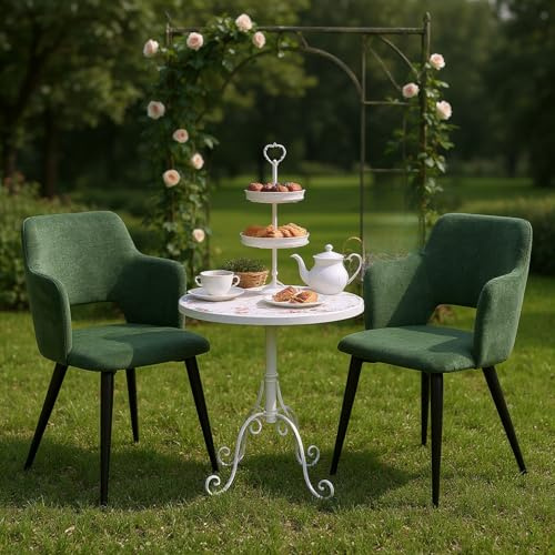 FURNISH 1 2 Gartenstühle, Grün, mit Rückenlehne aus weichem Stoff, für Aktivität Balkon, Sessel, Vintage, skandinavisch, mit gepolsterten Sitzflächen, Metallbeinen, schwarz, für Picknick, Outdoor