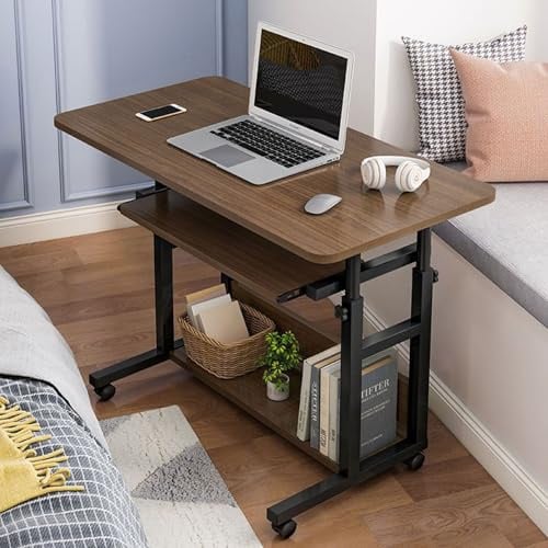 BTGGG Mobile Computer Desk 69-89cm Height Adjustable, Laptop Table with Wheels for Sofa/Workstation with Sliding Keyboard Shelf, Work Desk for Home Office, Gaming, Studying & Eating, 80x45cm, Brown
