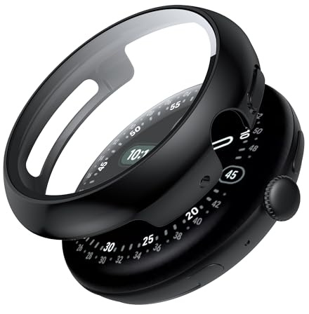 FDHYFGDY Hülle für Google Pixel Watch 4 45mm Schutzhülle mit Displayschutz, Hard Anti Kratz Ultradünne, Schutzfolie Kompatibel mit Google Pixel Watch 4 - Schwarz