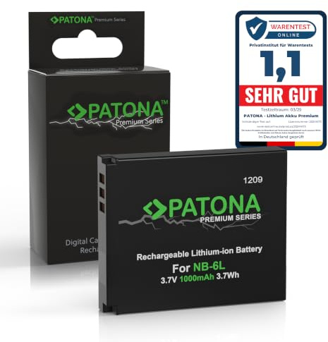 PATONA NB-6L Premium Battery 1000 mAh / 3.7 V / 3.7 Wh Compatible with Canon NB-6LH NB6L Digital Ixus 85 95 105 200 is 300 310 PowerShot D20 S90 S95 S120 SX240 SX260 SX530 SX 540 SX54610 sx700 sx710