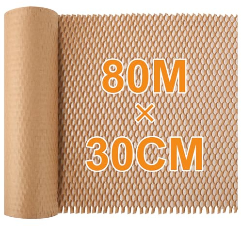 Dntorx Honeycomb Packaging Paper Bubble Wrap Paper 80M x 30CM - Kraft | Plastic-Free Kraft Paper, Expandable Honeycomb Cushioning, Tear By Hand, Reusable Wrap For Moving, Shipping and Gifts