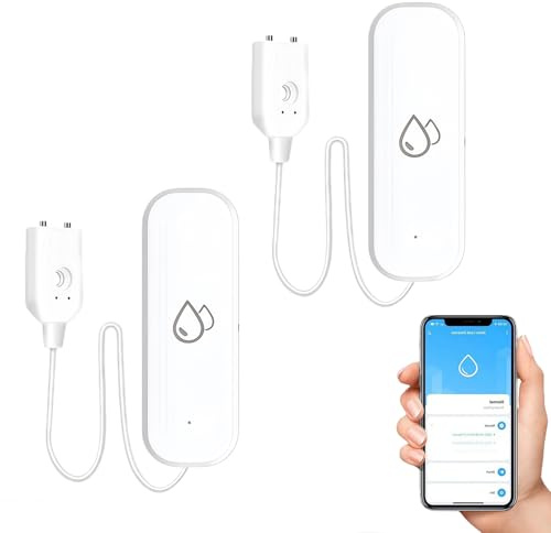 2 Stück Wassermelder WLAN, Wassermelder Wasseralarm Mit App Fernbedienung, Ip67 Wassersensor, 100 Db Lauter Leckagemelder Wasserwächter Lauter Wassersensor Für Küchen, Keller, Badezimmer