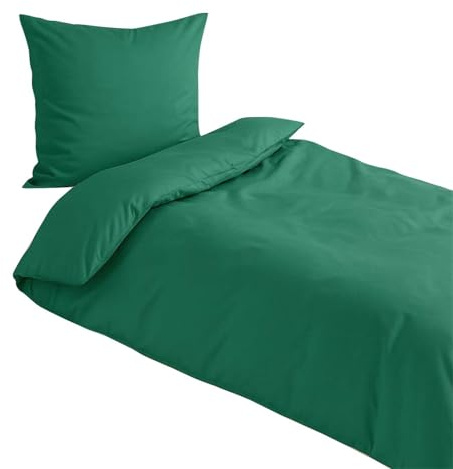 Traumschlaf Uni Mako-Satin Bettwäsche – seidig glatt & hautsympathisch aus 100% Baumwolle – edles Uni Design, atmungsaktiv & pflegeleicht – mit Reißverschluss – 135x200 cm + 80x80 cm, dunkelgrün