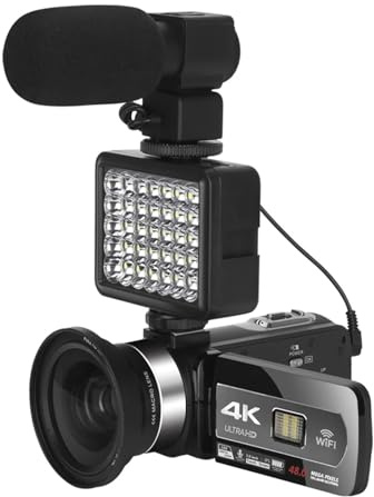 gdsDEs Weitwinkel-4K-Digitalvideokameras Zeitlupen-Loop-Aufnahmemikrofon-Camcorder Auto-Streaming-Webcam-Vlog-Kit(Set 2)