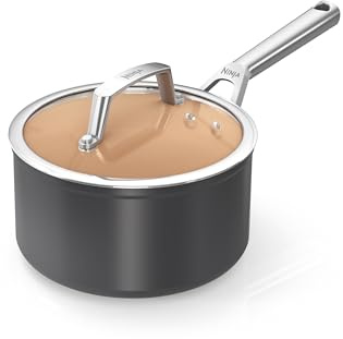 Ninja Extended Life 18cm Ceramic Saucepan with lid, CW90218EUI | Non-Stick (No PFAS, PFOA, Lead or Cadmium), Induction Compatible, Oven Safe Up to 285°C, Terracotta & Grey