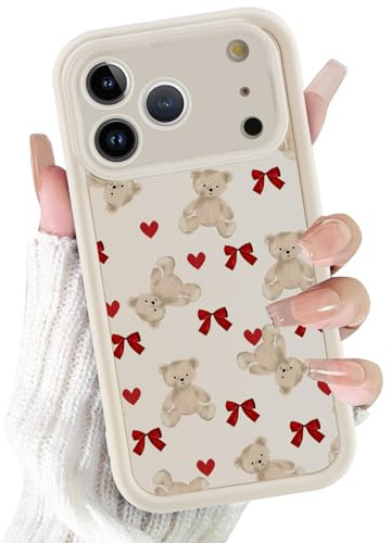 Tivkofk Cute Phone Case for iPhone 17 Pro Max 6.9'', Girly Cartoon Teddy Bear Red Bow Heart Design Case, Soft TPU Shockproof Cover with Camera Protection for Kids Girls Women