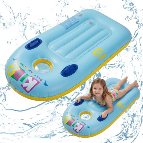 shallyong Schwimmbrett Bodyboard Aufblasbar, Surfbrett Bodyboard mit Griffen, Schwimmhilfe Aufblasbar Kinder, Aufblasbares Bodyboards für Strand, Wasserrutschbahn, Pool - 110 x 48cm (Blau)