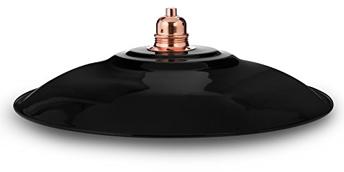 Vintage Lampenschirm aus emailliertem Stahlblech (35cm) SCHWARZ, Industrie-Lampe Fabriklampe mit Metall-Fassung, Kupfer-Finish
