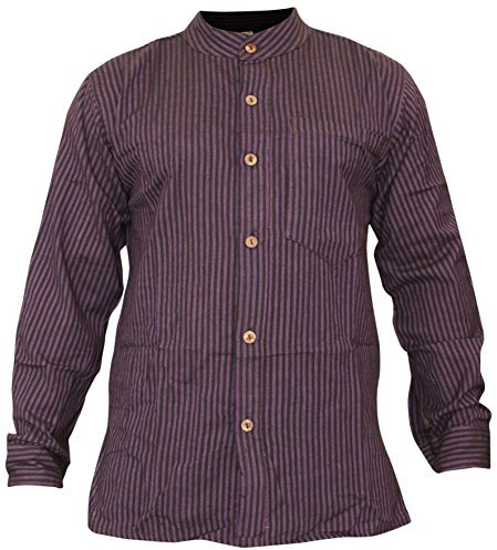 Shopoholic Camicia da Nonno a Righe alla Moda da Uomo, Abiti Hippie con Colletto a Fascia in Cotone Lavorato a Mano, Viola, M