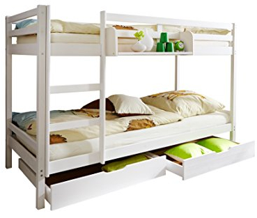 Etagenbett Doppelbett Rene inkl. Schubkasten Kiefer massiv Weiss