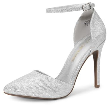DREAM PAIRS Women's Pointed Toe Ankle Strap High Heels Pumps Dress Court Shoes Oppointed-Lacey Silver Glitter Size 6.5 UK / 8.5 US