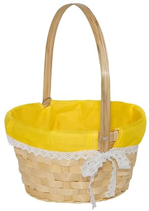 5 Pcs Easter Egg Hunt Gift Basket for Kids, Pink Wicker, Flower Crafts (Yellow)